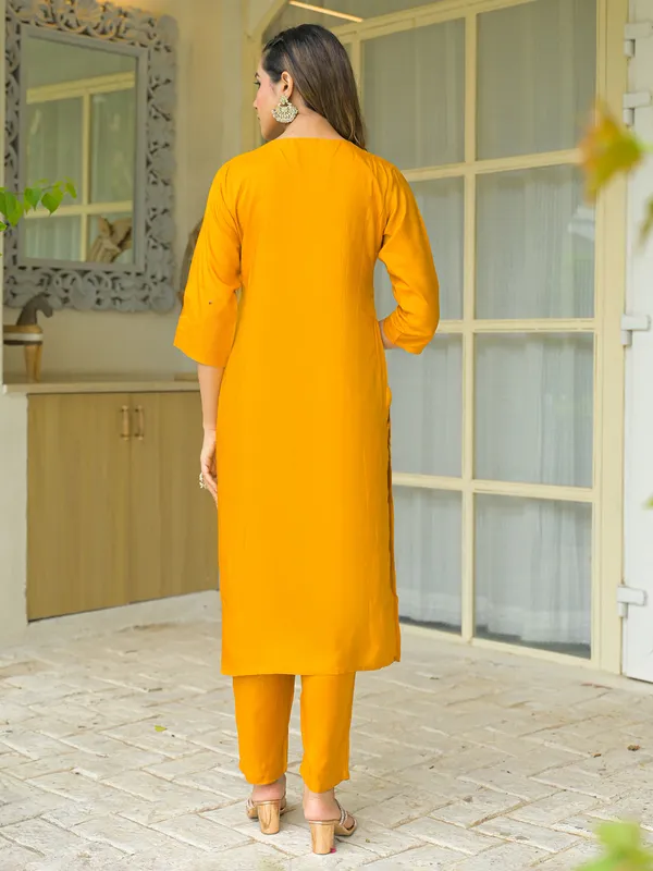 Yellow silk embroidered kurti set with dupatta