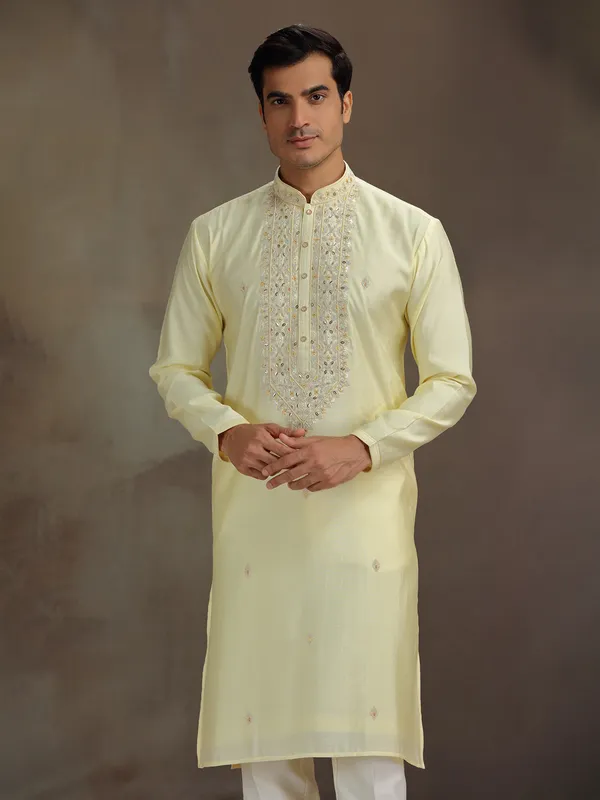 Yellow silk festival wear kurta suit