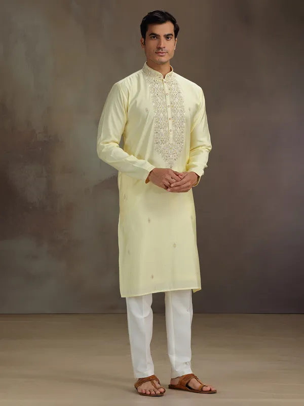 Yellow silk festival wear kurta suit