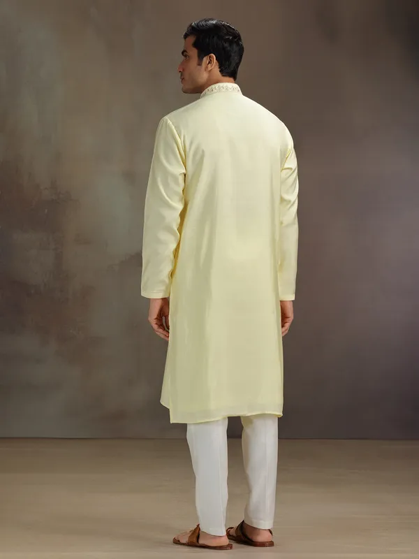 Yellow silk festival wear kurta suit