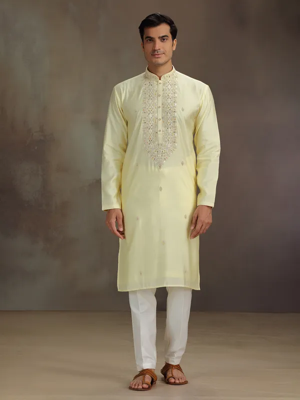 Yellow silk festival wear kurta suit