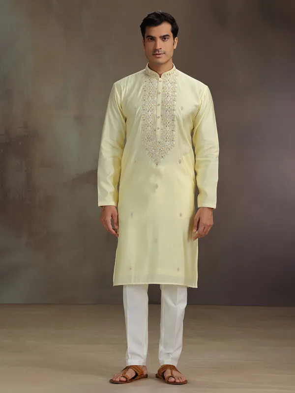 Yellow silk festival wear kurta suit
