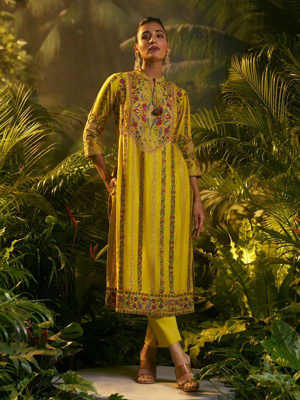 Yellow silk festive wear elegant salwar suit for women