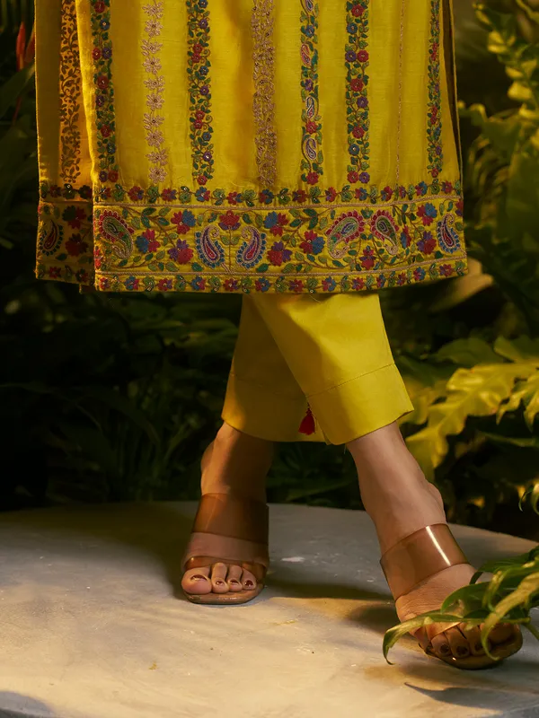 Yellow silk festive wear elegant salwar suit for women