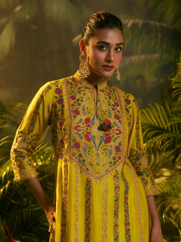 Yellow silk festive wear elegant salwar suit for women