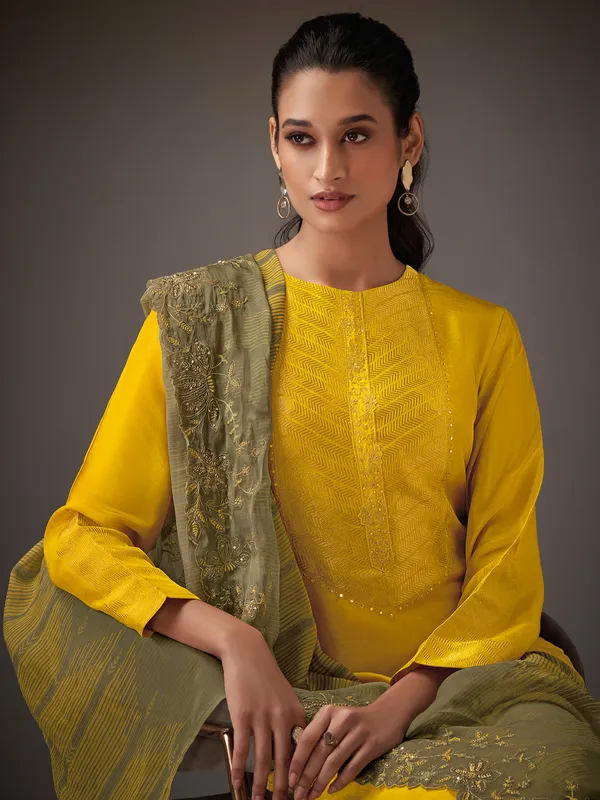 Yellow silk festive wear salwar suit for women
