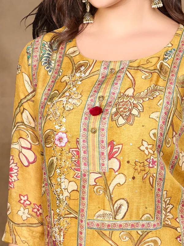 Yellow silk festive wear salwar suit with dupatta