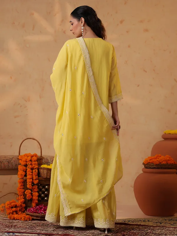 Yellow silk haldi sharara set with dupatta