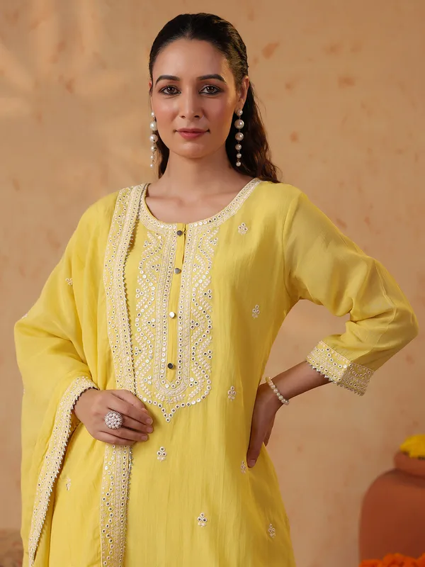 Yellow silk haldi sharara set with dupatta