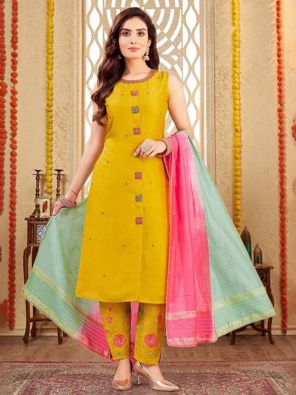 Yellow silk haldi special salwar suit