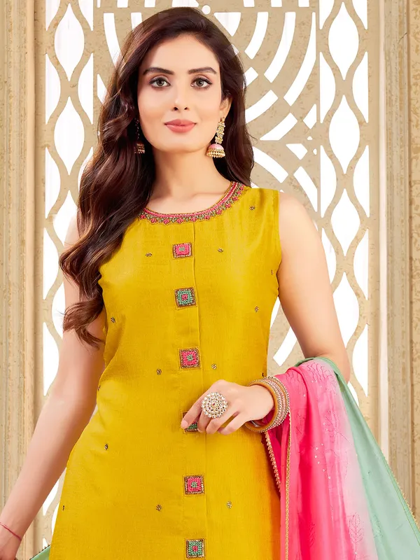 Yellow silk haldi special salwar suit