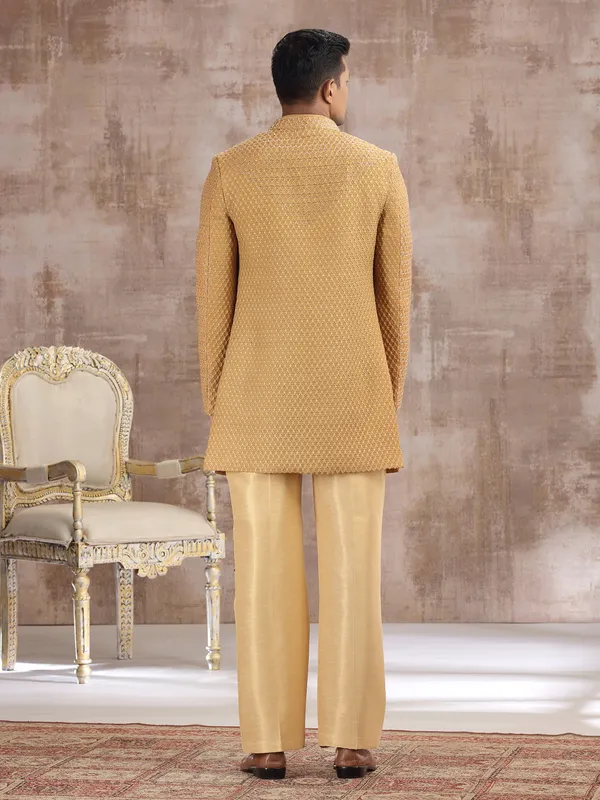 Yellow silk indo western for wedding wear