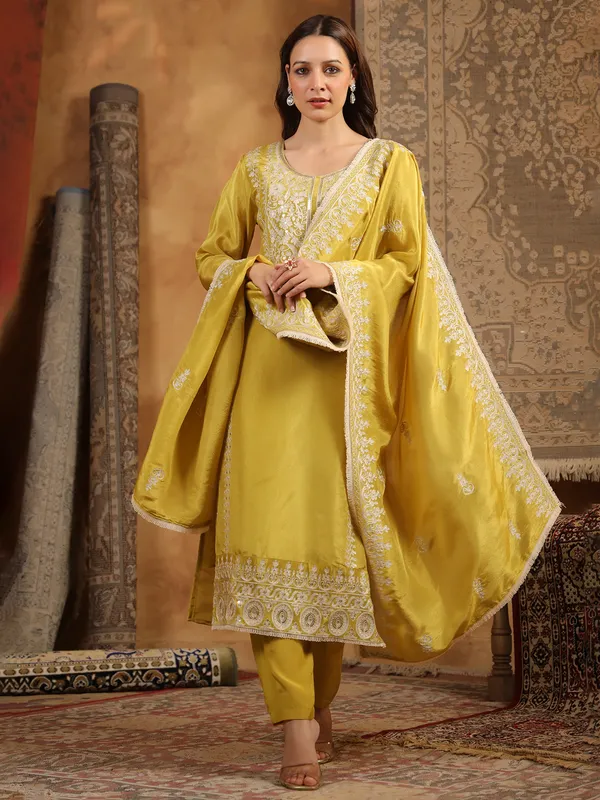 Yellow silk kurti set for women