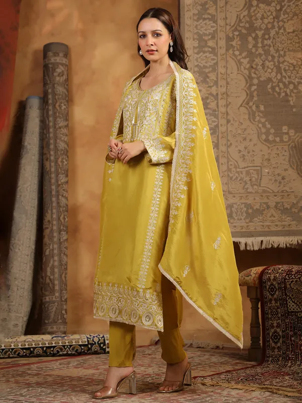 Yellow silk kurti set for women