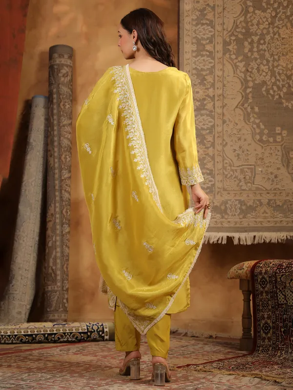 Yellow silk kurti set for women