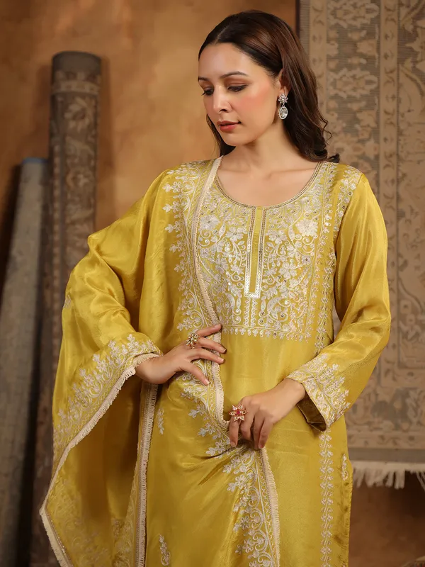 Yellow silk kurti set for women