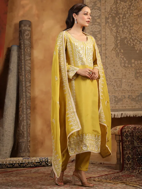 Yellow silk kurti set for women