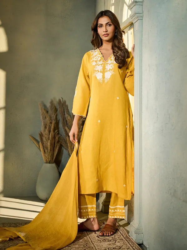 Yellow silk kurti set for women festive wear