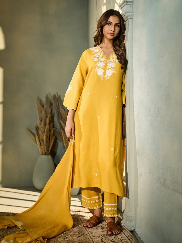 Yellow silk kurti set for women festive wear