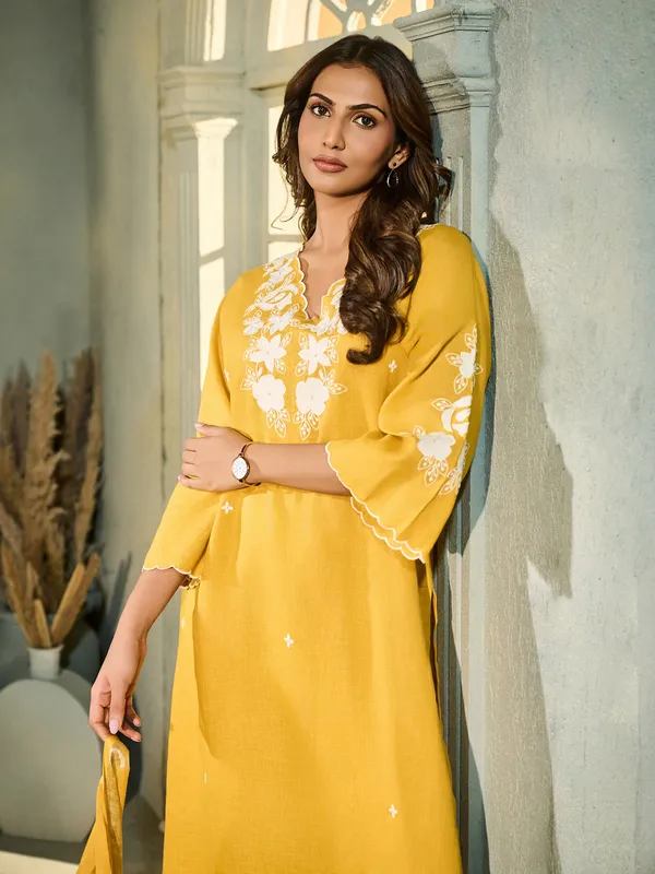 Yellow silk kurti set for women festive wear