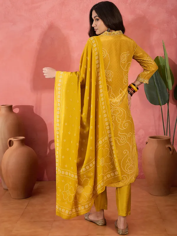 Yellow silk kurti set with print