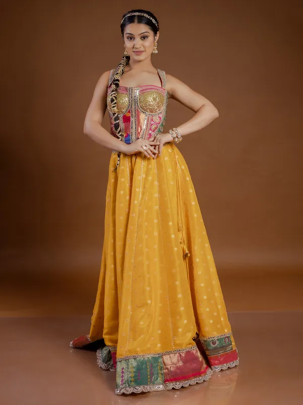 Yellow silk lehenga choli with dupatta for navratri nights