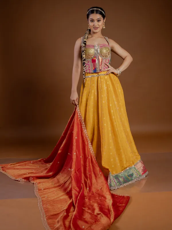 Yellow silk lehenga choli with dupatta for navratri nights
