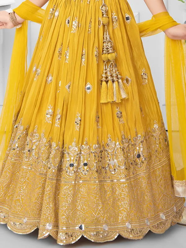 Yellow silk mirror worked lehenga choli