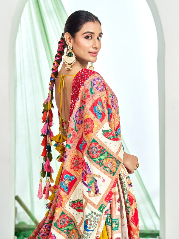Yellow silk navratri lehenga choli with bold dupatta