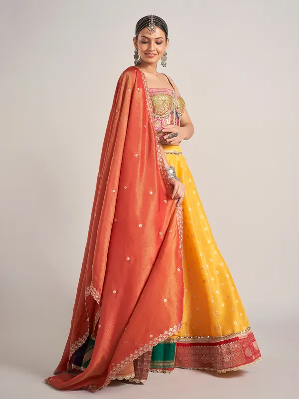 Yellow silk navratri wear chaniya choli with dupatta