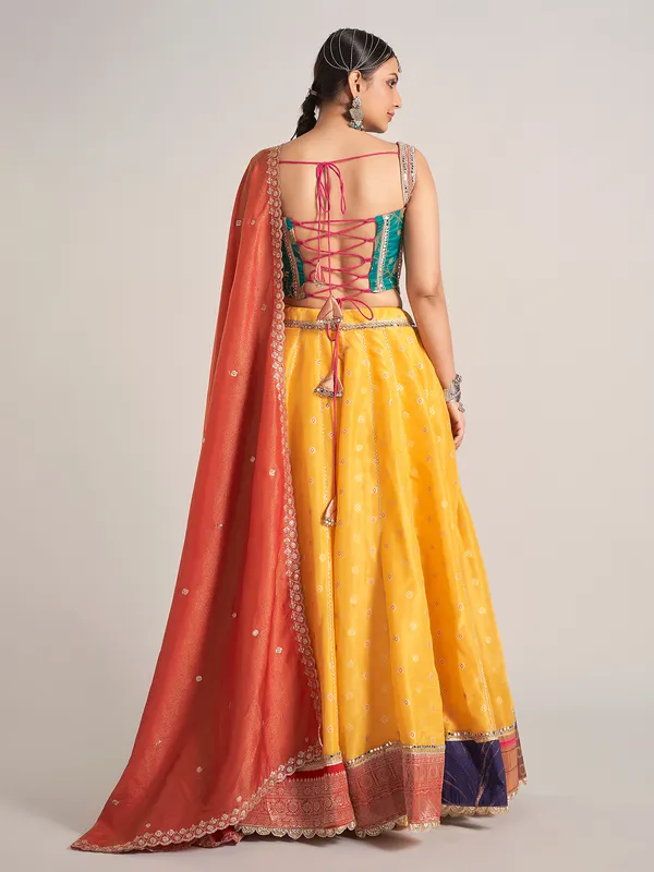 Yellow silk navratri wear chaniya choli with dupatta