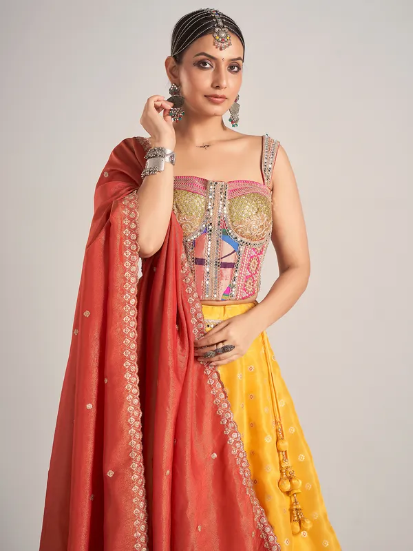 Yellow silk navratri wear chaniya choli with dupatta