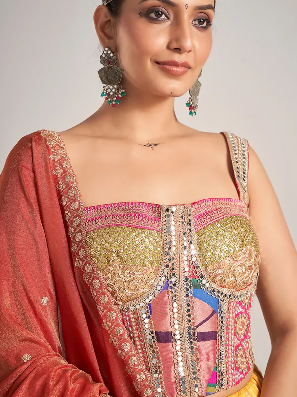Yellow silk navratri wear chaniya choli with dupatta