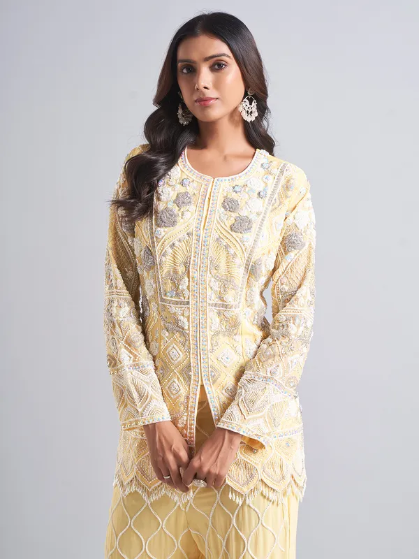 Yellow silk pakistani palazzo salwar suit
