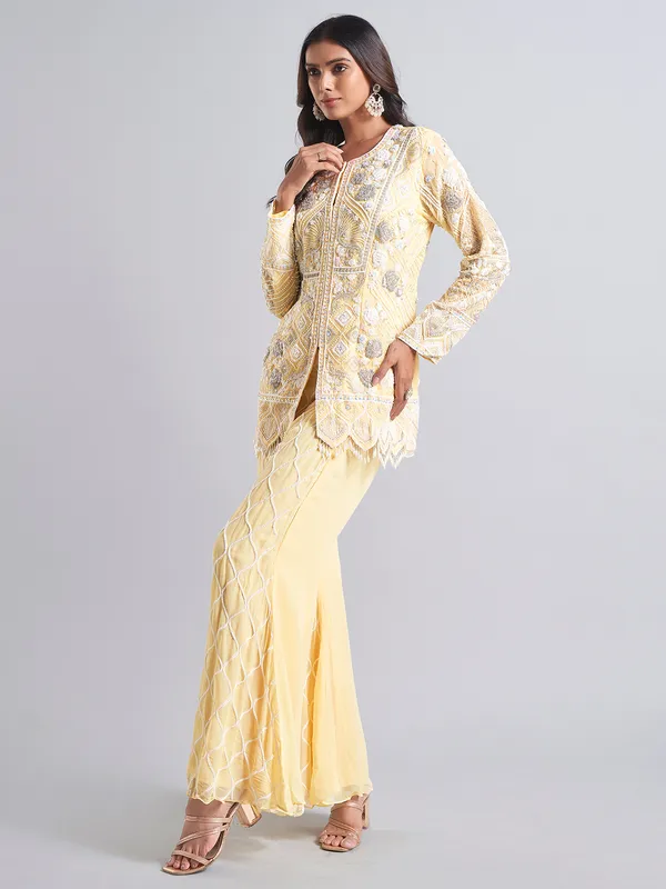 Yellow silk pakistani palazzo salwar suit