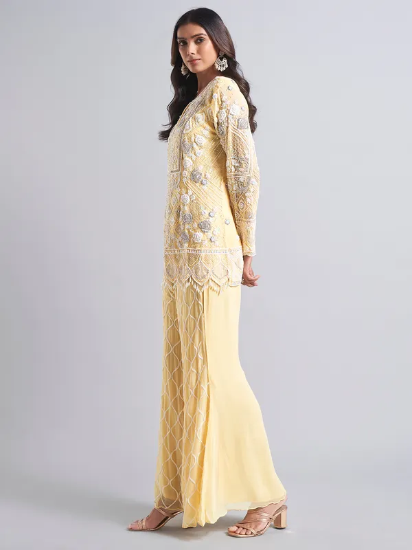 Yellow silk pakistani palazzo salwar suit