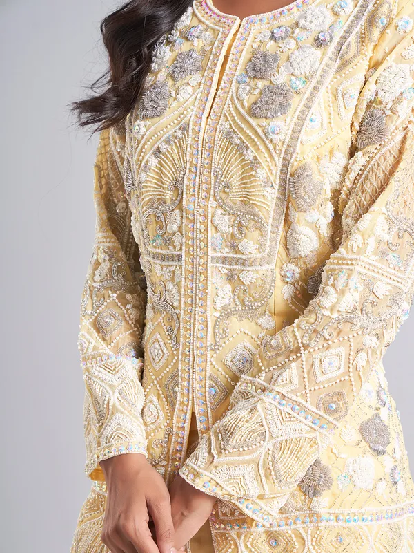 Yellow silk pakistani palazzo salwar suit