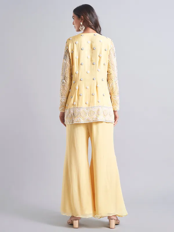 Yellow silk pakistani palazzo salwar suit