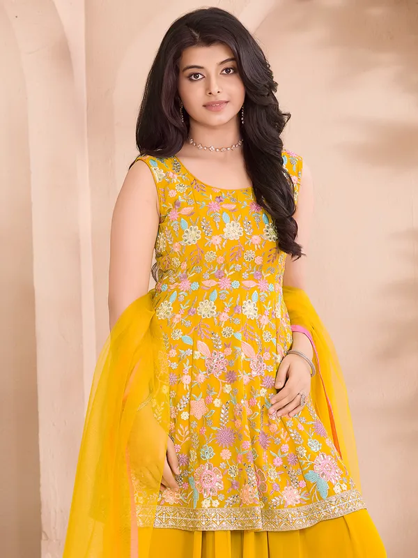 Yellow silk palazzo salwar suit for haldi
