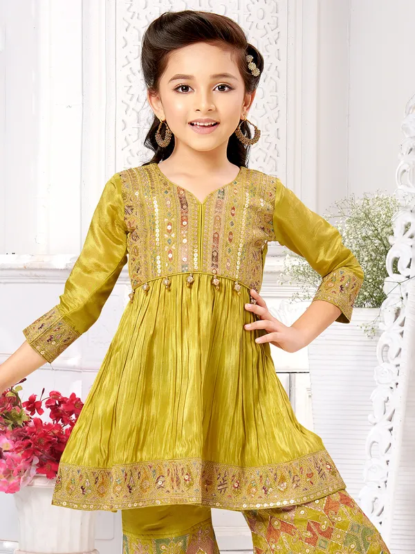 Yellow silk palazzo suit for girls