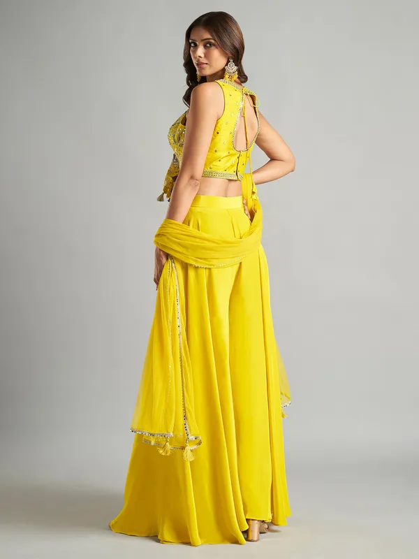Yellow silk palazzo suit with dupatta for women