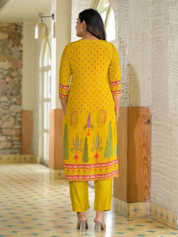 Yellow silk printed kurti set for haldi celebration