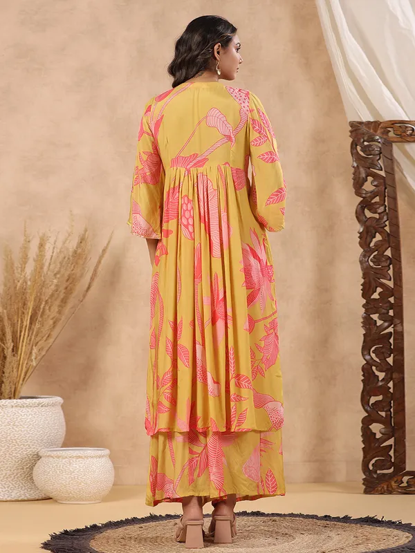 Yellow silk printed palazzo set