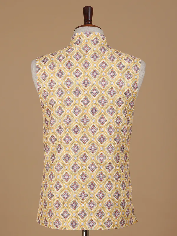 Yellow silk printed waistcoat