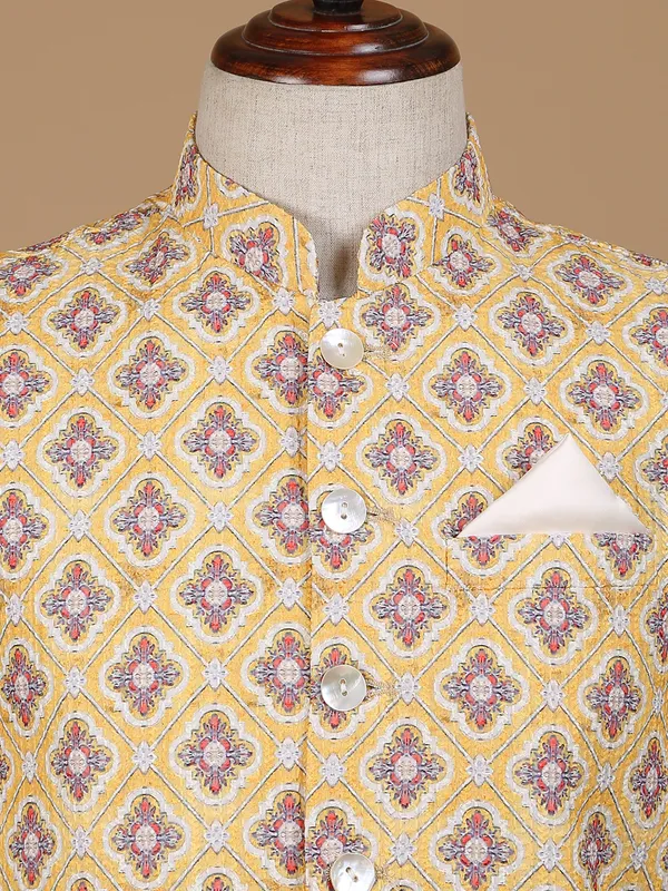 Yellow silk printed waistcoat