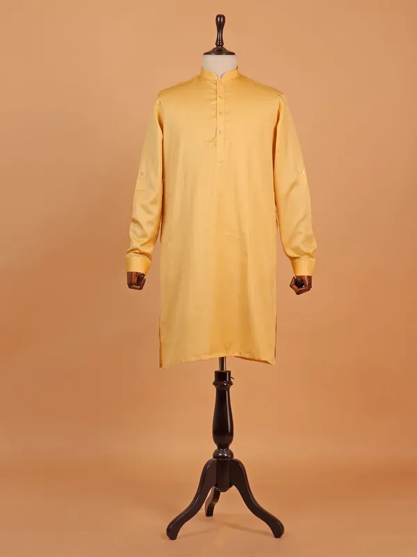 Yellow silk printed waistcoat set for men