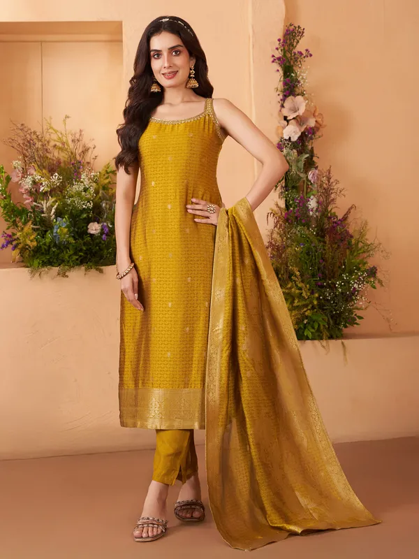 Yellow silk salwar suit with majestic zardosi wedding radiance