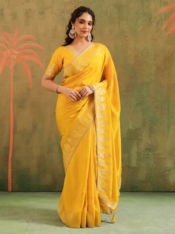 Yellow silk saree for haldi celebration