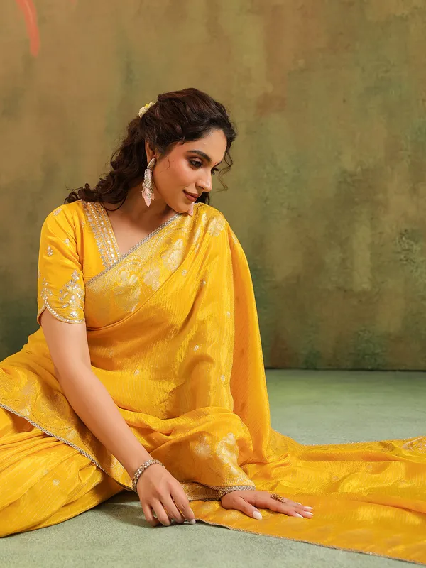Yellow silk saree for haldi celebration