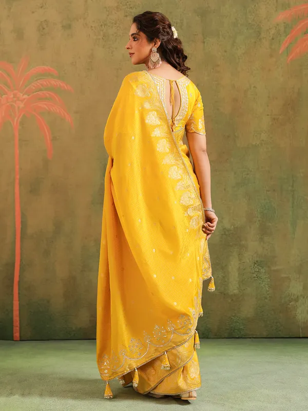 Yellow silk saree for haldi celebration